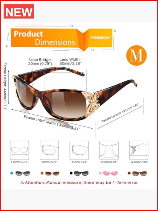 Polarized Y2K Wrap Around Butterfly Sunglasses UV400 Protection